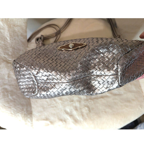 Elliott Lucca Metallic Woven Leather Hobo Shoulder Bag Champagne Bronze - Picture 10 of 13